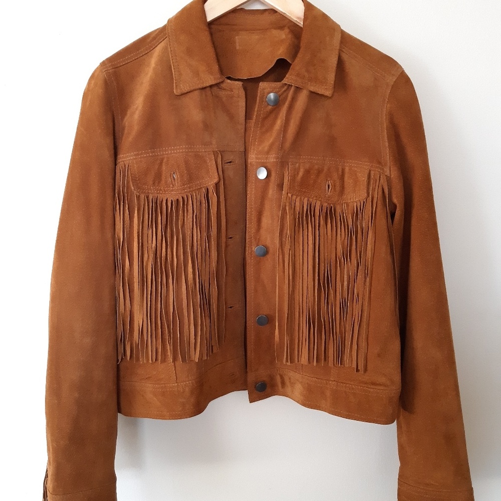 Brown suede fringe jacket